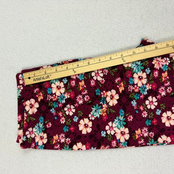 New Mix Plus One Size Floral Leggings Burgundy Pink Blue Stretch Soft
 NWT - Picture 6 of 10
